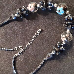 Elegant blue & Black and Silver Crystal Beaded Necklace 22 In Long